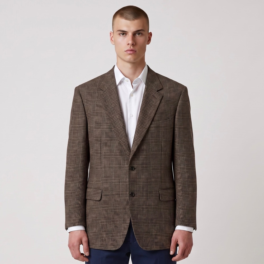 Canali Sport Coat Mens 46L Brown Glen Plaid Wool Cashmere Blazer Jacket Italy